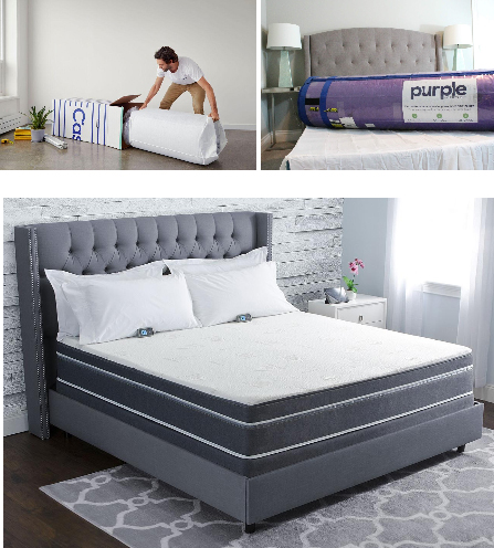man unfolding new mattress